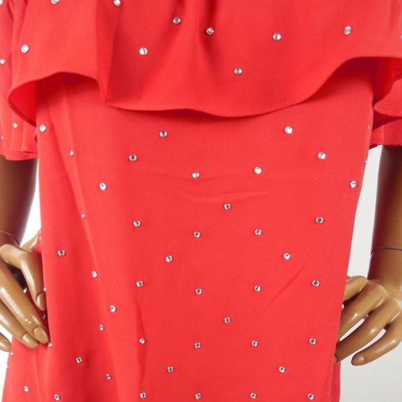 INC XL Top NWT $79 Red Off The Shoulder Blouse Gem - Picture 4 of 7